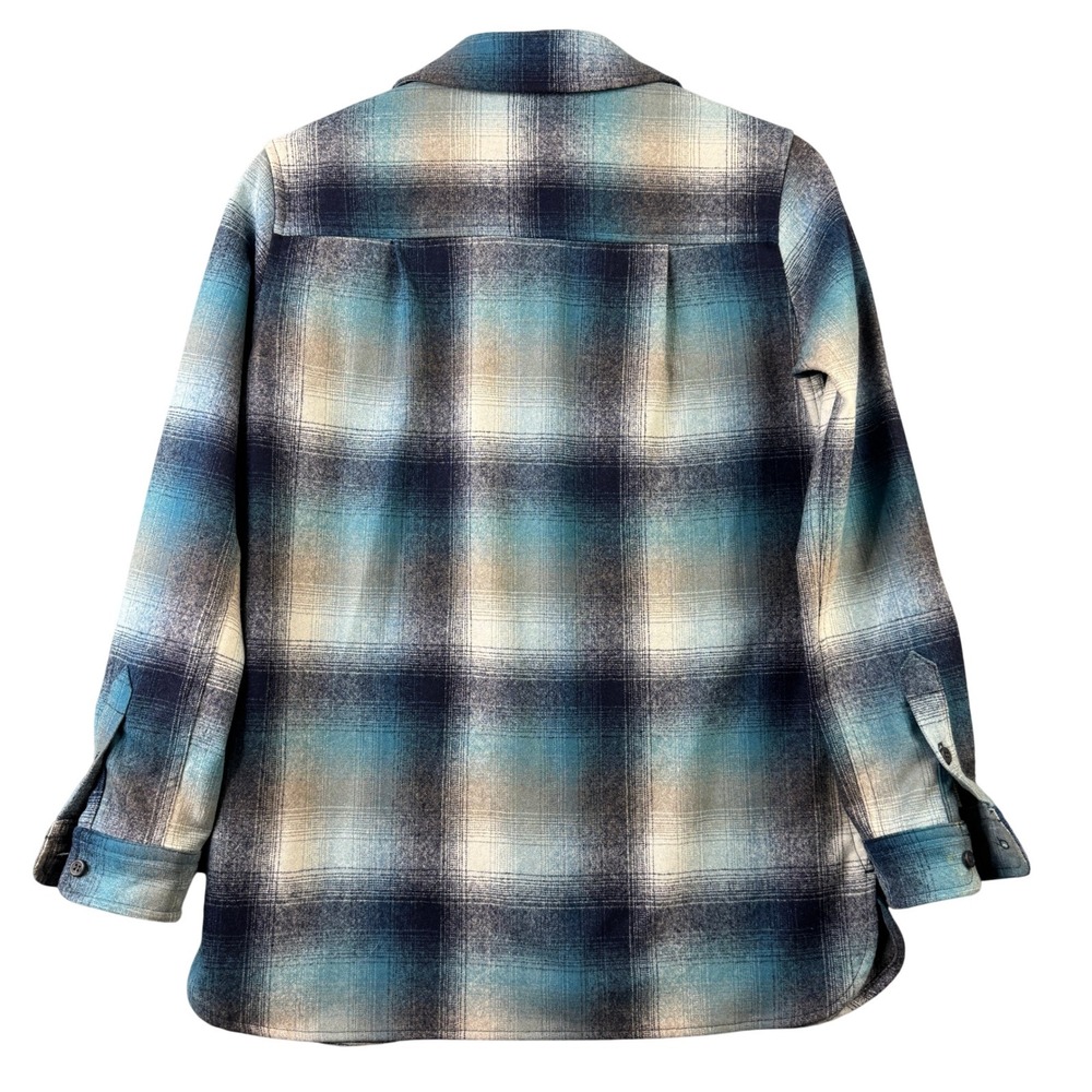 Pendleton Petite Size XS Blue Teal Ombre Plaid 100% Virgin Wool Board Shirt - Picture 2 of 8